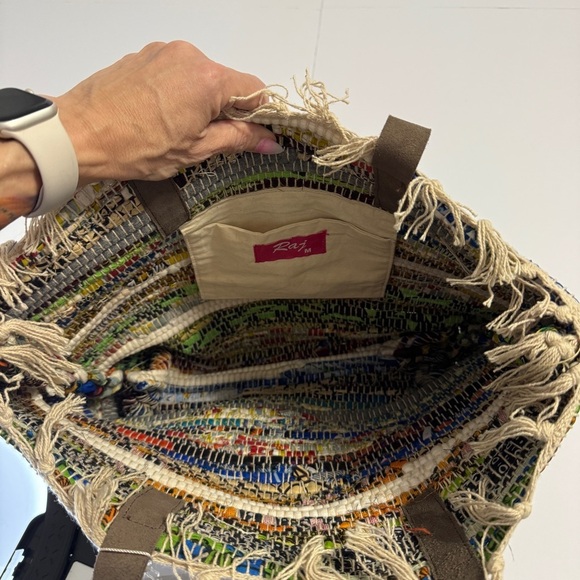 Raj Handwoven Multicolor Boho Tote Bag | Large Carryall Beach Market Bag - Picture 3 of 6